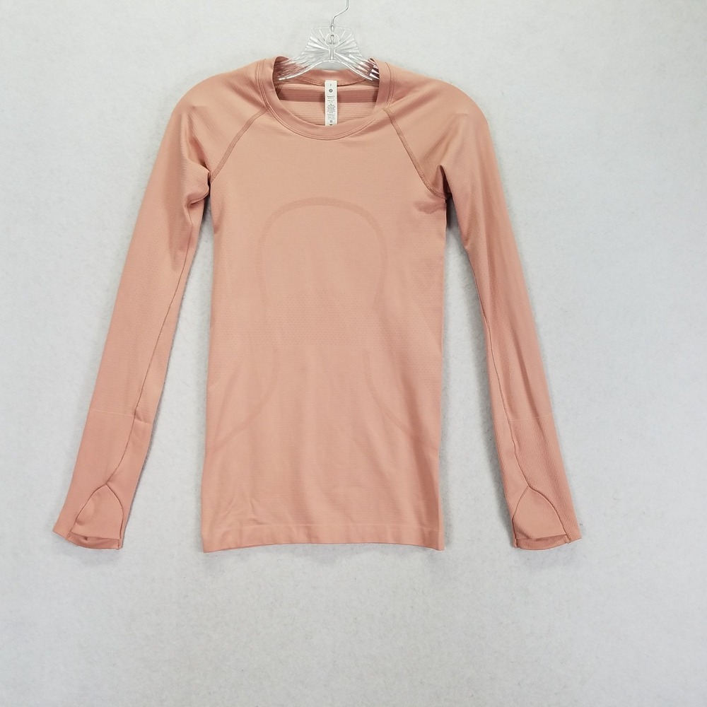 Lululemon Swiftly Tech 2.0 Long Sleeve Shirt Hip Length Peach Orange Women Sz 2